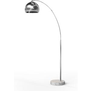Teamson Home Arquer 68.1" Arc Floor Lamp for Living Rooms, Home Offices, Dining Rooms, Bedrooms with Faux White Marble Base and Chrome Bell Shade