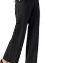 AFITNE Womens Wide Leg Work Pants High Waist Pull On Dress Pants Elastic Waistband Casual Slacks with Thick Fabric (Black) L