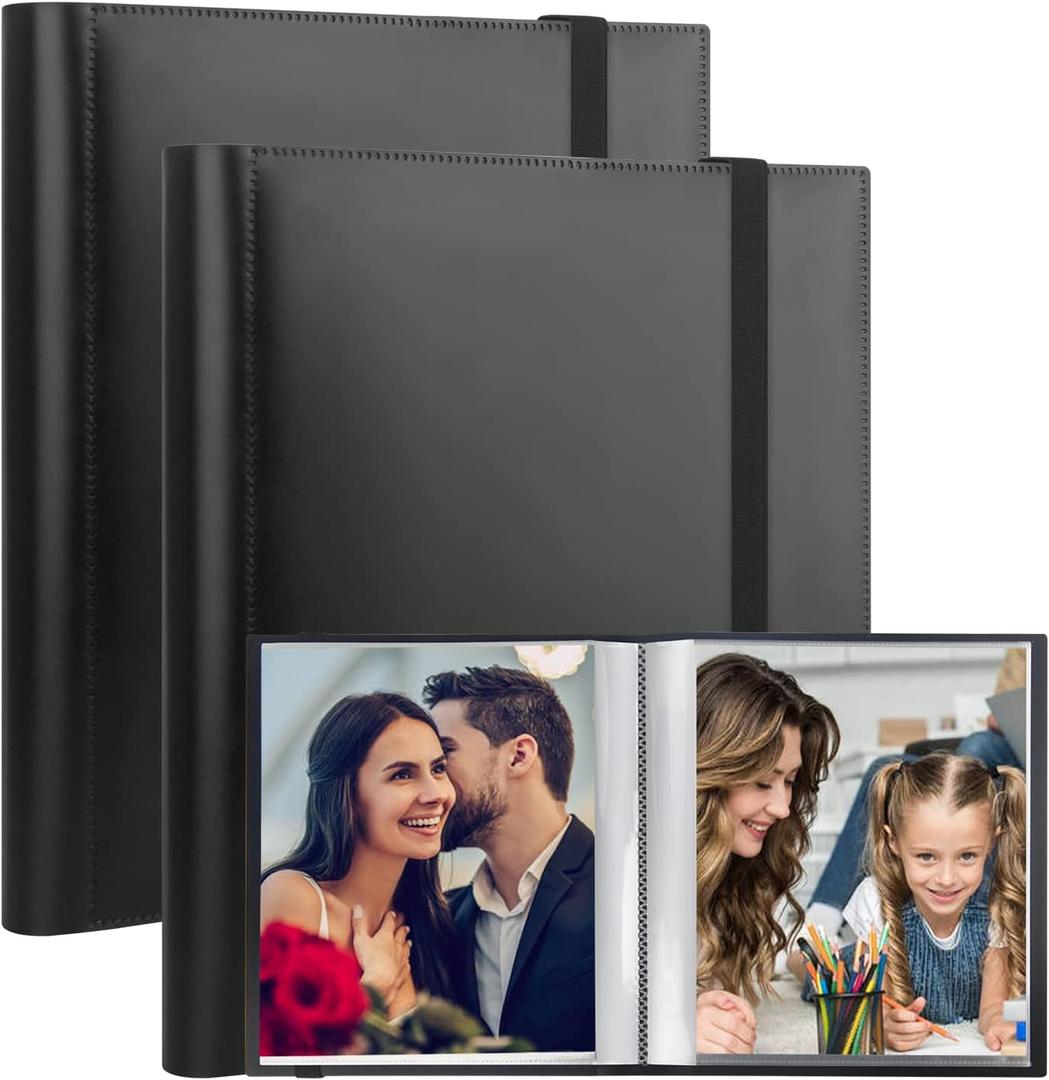 2 Pack 6x8 Photo Album Book Holds 64 Pictures, Art Portfolio Binder for 6 x 8 Pictures, Photo Albums for 6x8 Photos, 8x6 Sheet Protector Folder for Photos Artwork Drawings, Black