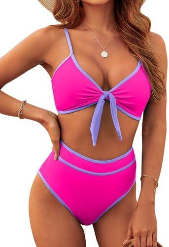 Blooming Jelly Womens High Waisted Bikini Set Tie Knot High Rise Two Piece Swimsuits Bathing Suits M
