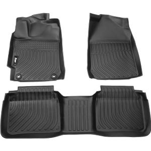 IKON MOTORSPORTS 3D TPE Floor Mats, Compatible with 2015-2017 Toyota Camry, All Weather Waterproof Anti-Slip Floor Liners, Front & 2nd Row Full Set Car Interior Accessories, Black