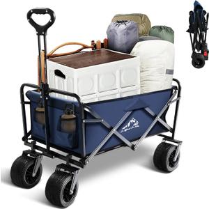 Foldable Wagon Cart, Collapsible Wagon Cart, 300lbs Folding Utility Wagon with All-Terrain Wheels, Collapsible Wagon for Gardening, Camping, Beach, Outdoor Use, Blue (38 x 23.5 x 38")