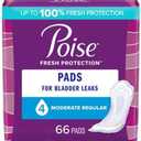 Poise Incontinence & Postpartum Pads for Bladder Leaks, 4 Drop Moderate Absorbency, Regular Length, 66 Count