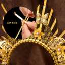 Fantherin Mary Halo Crown Headband Spiked Zip Tie Halo Crown Sunburst Goddess Headpiece with Butterfly (Style 3-Gold)