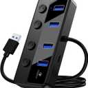 Qeefun 4-Port USB 3.0 Hub, Individual LED Power Switches, 5Gbps Data Transfer USB Splitter with 2ft Extension Cable, Multiple USB Extender for Laptop, PC, iMac, USB Flash Drives and More