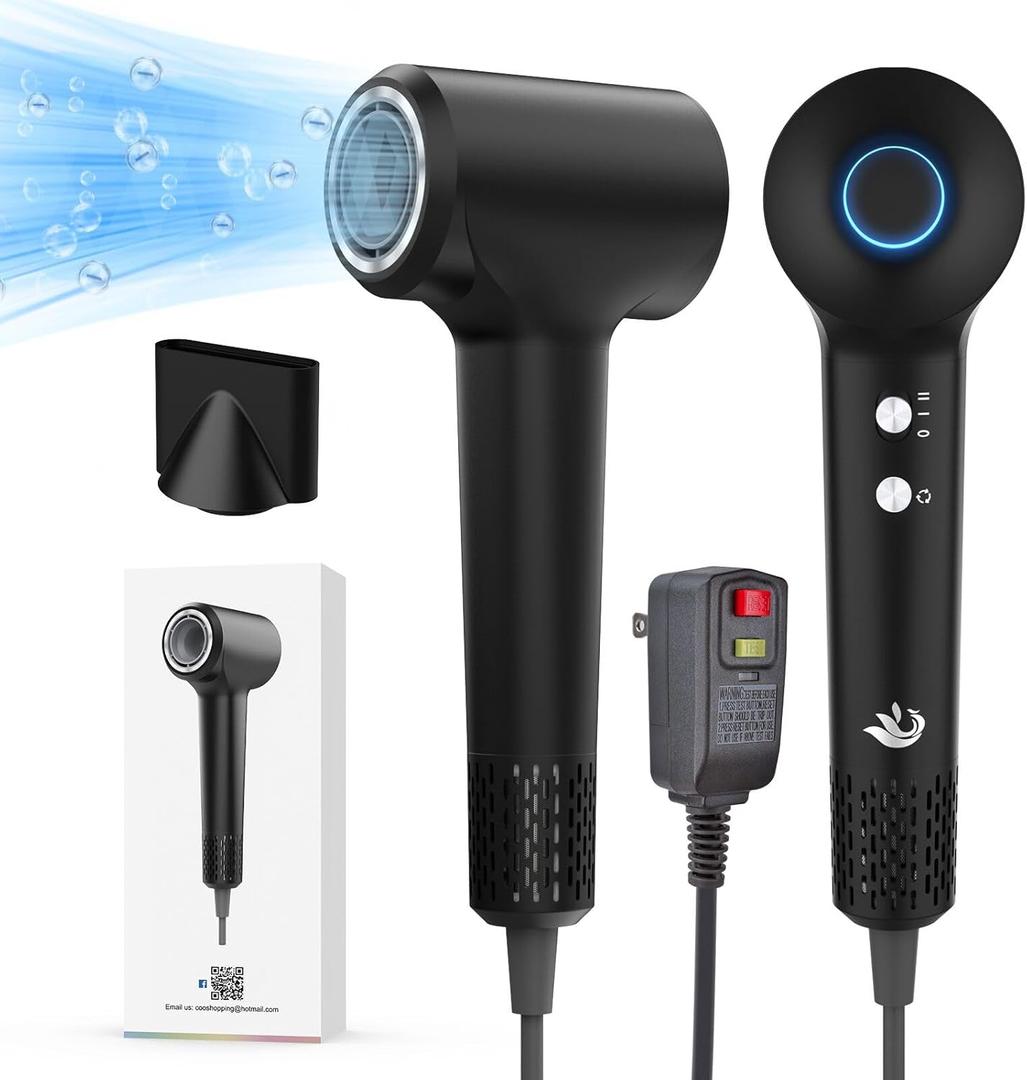 KARFUN Hair Dryer, 110000 RPM High-Speed Brushless Motor Fast Drying Blow Dryer, 57dB Low Noise Hair Dryer for Home or Travel, 3 Temps & 2 Speeds (Black)