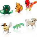 6Pcs Hand Blown Glass Figurines Miniature Animal Decor Colorful Glass Bird Octopus Cat Chameleon Squirrel Display Decorations for Home Office Collectible Gifts