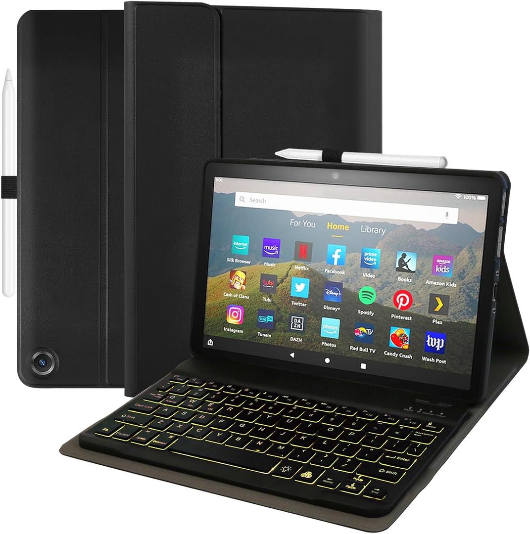 Keyboard Case for Amazon Fire Max 11 11.0-inch 2023(13th Generation), 7 Color Backlit Detachable Rechargeable Keyboard with Pen Holder and USB-C Cable for Tablet Cover (Black)