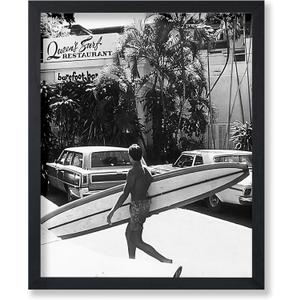 Poster Master Surfboard Print - Walking Surfer Poster - Surfing & Sports Art - Palm Trees Wall Design - Black and White Photography Art - Ocean or Beach House Coastal Decor - 8x10 UNFRAMED Wall Art (8L" x 10W", Style-08)
