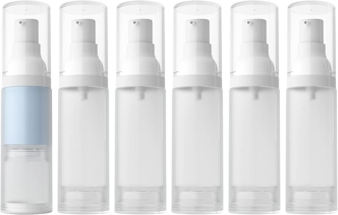 LONGWAY 1oz 30ml Airless Cosmetic Cream Pump Bottle Travel Size Dispenser Refillable Containers/Foundation Travel Pump Bottle for ShampooPack of 6, Frosted Translucent