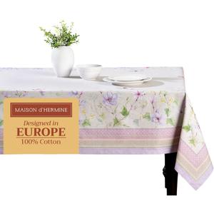 Maison d' Hermine Table Cloth Rectangle Table 100% Cotton 70 x 140 Inches Tablecloth Reusable Decorative for Dining Kitchen Room Farmhouse Home Gifts for Mothers Day Spring Summer - Magnolia Mornings