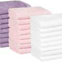 Amazon Basics Washcloth for Bathroom, 100% Cotton Extra Absorbent , Fast Drying - Salon Towels - 24-Pack, Petal Pink, Lavender, White, 12 x 12 in