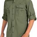 Men's Sun Protection Fishing Shirts Long Sleeve Travel UPF 50+ UV Quick Dry Cooling Safari Camping Hiking Button Down Shirts, (Army Greem, 3XL)