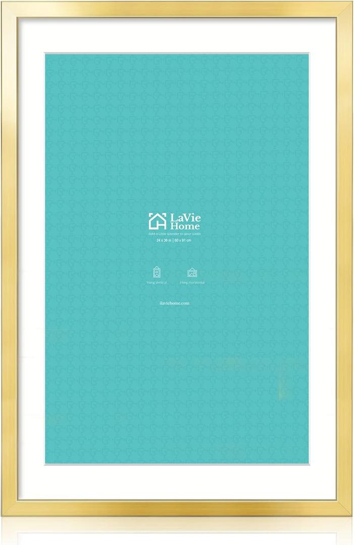 LaVie Home 24x36 Picture Frame Gold Poster Frame,Display Pictures 20x30 with Mat or 24x36 Without Mat, Stable and Sturdy Frame and Polished Plexiglass, Horizontal and Vertical Format of The Walls