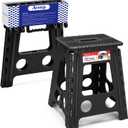 ACSTEP 16 Inch Folding Step Stool for Adults and Kids, Non-Slip Plastic Foldable Stepping Stool, Collapsible Folding Stool with Handle Holds Up to 400lbs for Kitchen, Dot Black (1 Pack)