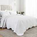 Auemtyn King Size Quilt Set 3 Pieces, Soft Lightweight Summer Bedspread, Reversible Microfiber Bed Coverlet for All Seasons, White, Geometric Pattern (1 Quilt, 2 Pillow Shams)