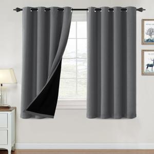 H.VERSAILTEX 100% Blackout Curtains for Bedroom Thermal Insulated Blackout Curtains 54 inch Length Full Light Blocking Curtains for Living Room with Black Liner 2 Panels Set, Grey