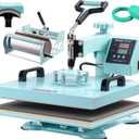VEVOR Heat Press 15x15 inch, 5 in 1 T-Shirt Cap Hat Mug Press, Combo Tumbler Heat Press for plate Sublimation, Green