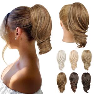 Ponytail Extension - 12" Claw Clip in Ponytail Hair Extensions Natural Soft Synthetic Natural Wave Pony Tail Hair Pieces for Women (Deep Blonde)