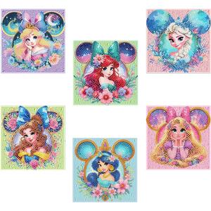 nekpiahu 6 Pack Diamond Art Painting Kits for Kids,Cartoon Diamond Art for Kids Ages 4-8-12,Cartoon Gem Kit Crafts Beginners for Gift Home Wall Decor(6x6inch)