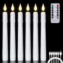 FREEPOWER 6PCS Rechargeable LED Flameless Taper Candles with Remote Timer,Battery Operated Flickering Realistic Window Candles with 3D Wick for Home Wedding Christmas Decor,0.78 X 8.26 Inch(White)