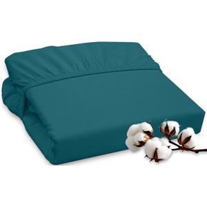 ROYALE LINENS 300 Thread Count 100% Long Staple Combed Cotton Fitted Sheet Queen - Super Soft Deep Pocket Bottom Sheet - Fitted Sheets Only - Elastic Sheets (Queen, Teal)