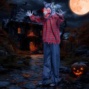 Moonflor 78" Halloween Animatronics, Sound Activated Animated Halloween Decorations Werewolf with LED Eyes and Creepy Sound, Life Size Animatronic Halloween Decorations for Haunted House Decor