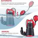 Sump Pump, 1HP 3960GPH Submersible Utility Water Pump with Float Switch, Thermoplastic Portable Water Removal Transfer Pump with 16.4FT Cord for Swimming Pool Basement Garden Pond Draining