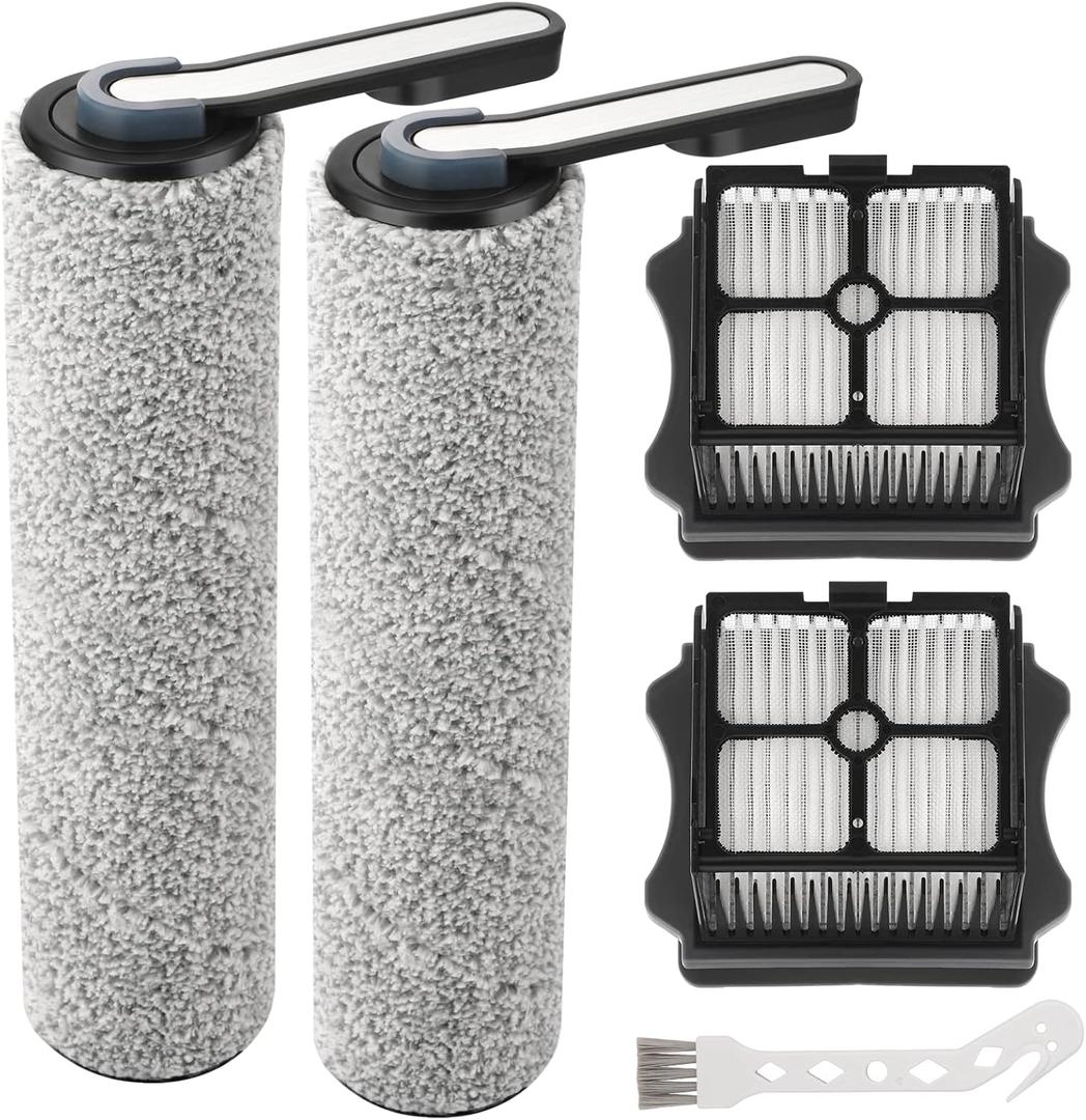 S5 Roller Brush and HEPA Vacuum Filter Replacement for Tineco Floor ONE S5, S5 Pro, S5 Pro 2, S5 Blue Smart Cordless Wet Dry Vacuum Cleaner Replacement Parts Include 2 HEPA Filters, 2 Brush Rollers (Grey)