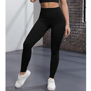 FAFOFA Ribbed Workout Outfit for Women High Waist Yoga Leggings (Large, Black)