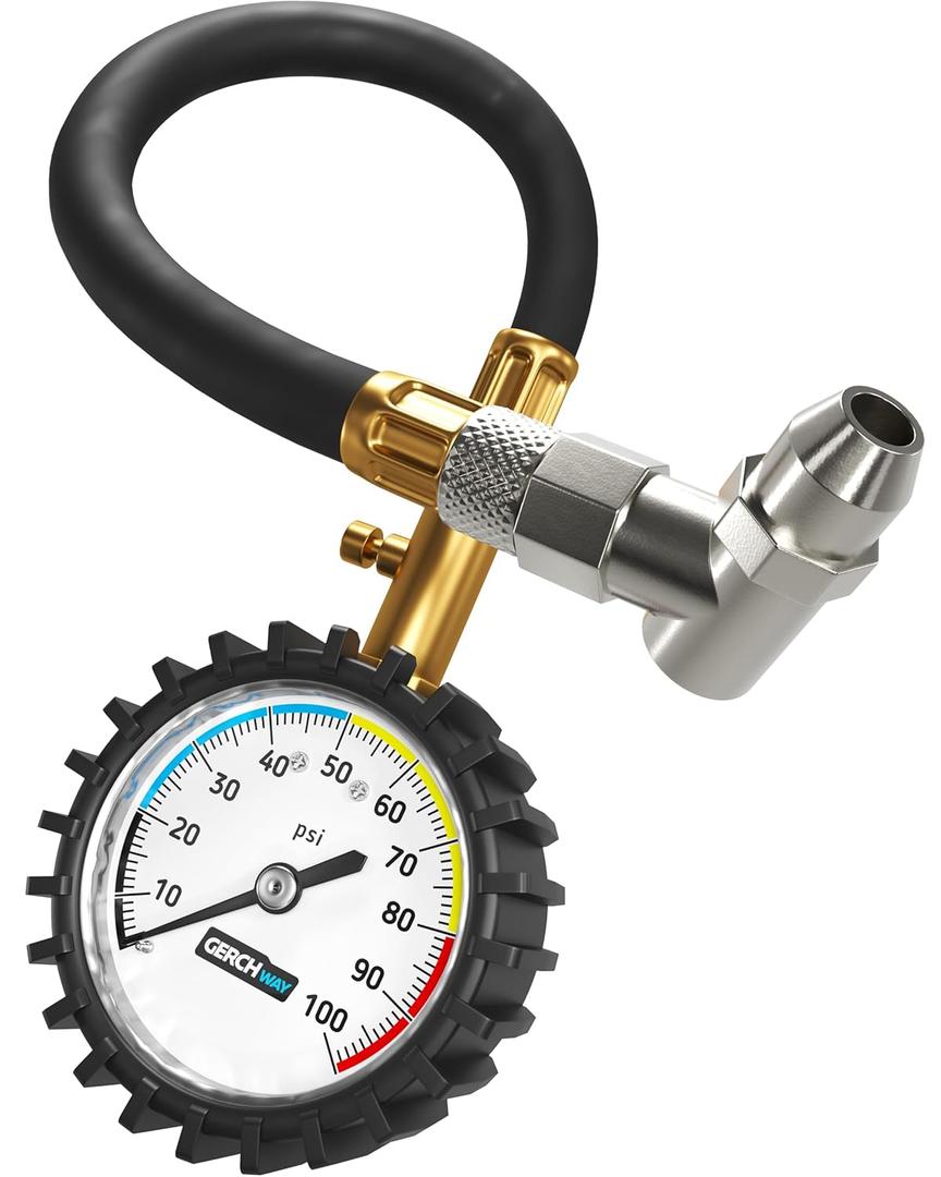 Tire Pressure Gauge 100 PSI - Large Dial Numbers & 45 Angle Chuck, Accurate Air Pressure Gauge for Tires