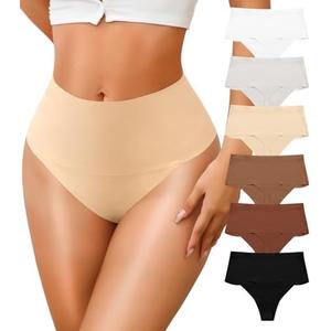 ASIMOON High Waisted Thongs Underwear for Women Seamless Underwear Ladies Soft No Show High Cut Panties 6 Pack XL