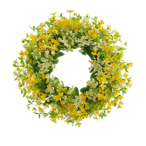 24”-26” Yellow Faux Silk Wild Flower Spring Summer Easter Wreath for Front Door – Artificial Green Eucalyptus Leaves Farmhouse Front Porch Wall Wreath – All Season Outdoor and Indoor Use