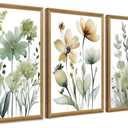 SYWENNOI Triptych Watercolor Botanical Framed Cnavas Wall Art 20x30 inch x3