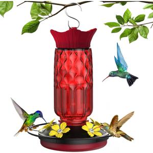 Hummingbird Feeders for Outdoors, Hanging Hummingbird Feeder with 5 Flower-Shaped Feeding Ports, 16 Oz Bird Feeder with Bee Proof & Built-in Ant Moat, Outdoor Garden Decor Gifts for Women Mom