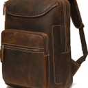 LANNSYNE Vintage Genuine Leather 16" Laptop Backpack For Men Hiking Travel Bag Camping Rucksack