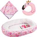 BABESIDE 3 Pcs Reborn Babys Doll Accessories Doll Bassinet Set for 17-22 Inch Baby Dolls, Baby Dolls Bed for 17-22 Inch Realistic Dolls