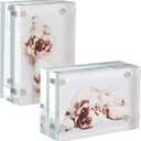 Juvale Magnetic Acrylic Picture Frame - 3 x 2 x 1.2 in Wallet-Size, Clear Polished - Mini Photo Frames Set of 2 for Tabletop & Desktop Photo Display