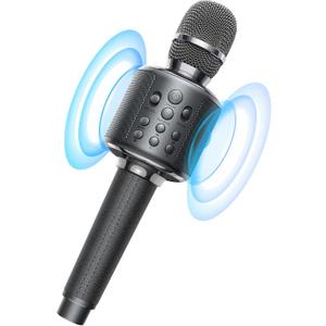 Wireless Bluetooth Karaoke Microphone, Built-in Loud Speaker for 10H Playback, Add Reverb/Duet Mode/Earbuds Monitoring, Portable Karaoke Machine for Entertainment & Singing Practice (Gray)