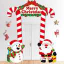 3 Pcs Merry Christmas Party Decorations Christmas Santa Door Banner Snowman Photo Booth Props Large Xmas Candy Cane Gifts Photography Backdrop for Kids Boys Girls Games Favors Supply