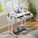 WINAZ Small White Portable Rolling Desk with Drawers & Storage Shelf, 32 Inch Mobile Standing Desk Adjustable Height with Wheels for Home Office, Kids Desks Couch Sofa Side Laptop Craft Table, 31.5"