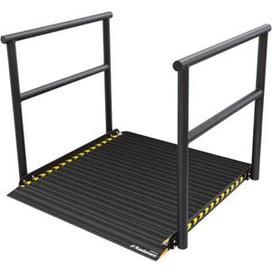 Ruedamann 36" L x 36" W Aluminum Wheelchair Ramp with Handrails, Non-Slip | Extra-Wide Platform, Dual Handrails, Ground Pins Included, For Home Steps & Doorways, Black