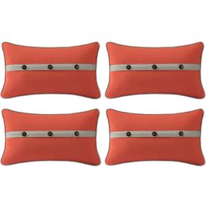 Outdoor Sunbrella Decorative Pillows with Triple Coconut Buttons Pack of 4, 20" x 12" Outdoor Pillow Set for Couch Bed Throw Patio Sofa, Canvas Melon/Cast Ash