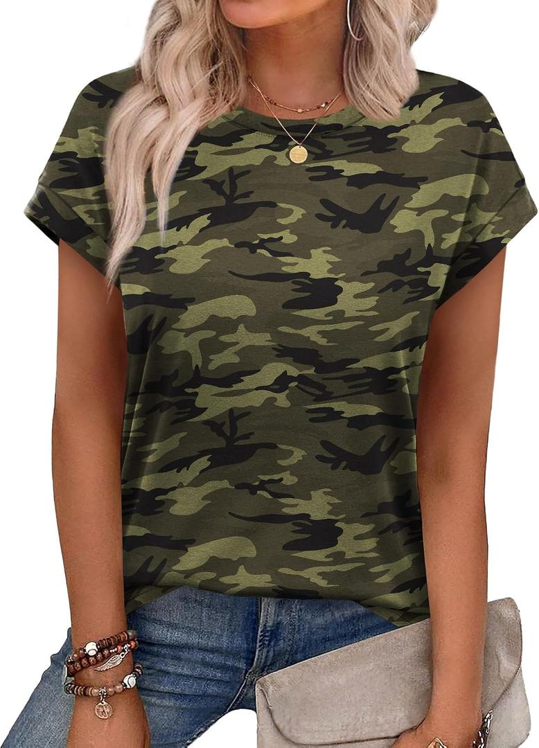 Alaroo Womens Summer Tops Short Sleeve Shirts Crew Neck Tshirt Cute Trendy Tunic Blouses (Green, XXL)