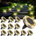 Solar Ground Lights Outdoor 12 Pack Waterproof, Upgraded Solar Garden Lights with 4 Side Light, Stainless Steel Solar Powered Disc Landscape Light for Walkway Pathway Lawn Yard Patio Deck-Warm White
