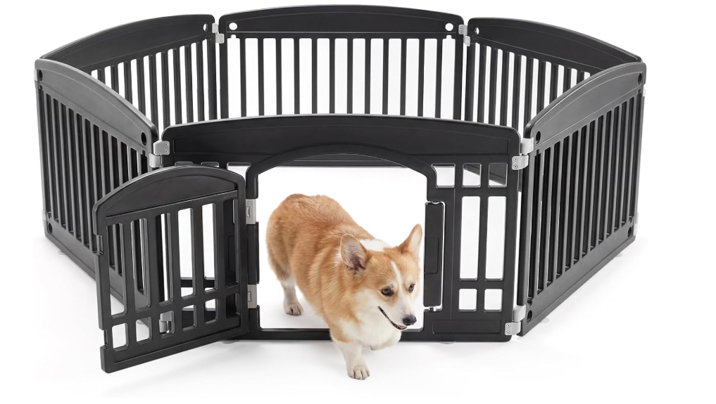 NEWBULIG Dog Playpen 6-Panel, 24IN Puppy Playpen, Stable Dog Play Pen Indoors/Outdoor with Secure Locking Door, Plastic Pet Fence for Small & Medium Dogs