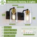 Dpyrrhic Bathroom Light Fixtures, Matte Black and Gold 2-Light Bathroom Lights Over Mirror with Clear Glass Shade,Wall Sconces for Bathroom