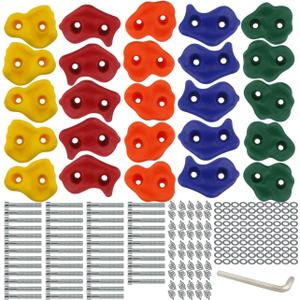 Ogrmar 25 PCS Rock Climbing Holds Set with Mounting Screws and Hardware for DIY Kids Indoor and Outdoor Play Set Use