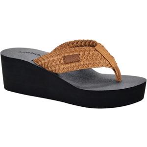 MALIDA Womens Wedge Arch Support Flip Flops Cushion Soft Rubber Midsole Platform Thong Sandals with Rubber Sole (Brown)