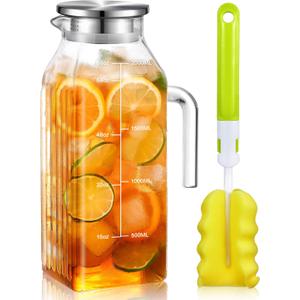 Aofmee 68oz Glass Pitcher for Fridge, 2 Liter Square Water Pitcher with Lid and Handle, Heat Resistant Tea Pitchers, Borosilicate Glass Carafe with Scale Line for Hot/Cold Beverage